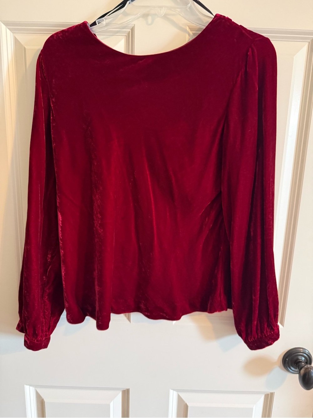 Talbots Velvet Long-Sleeve Blouse - Burgundy with Drape Detail in the back